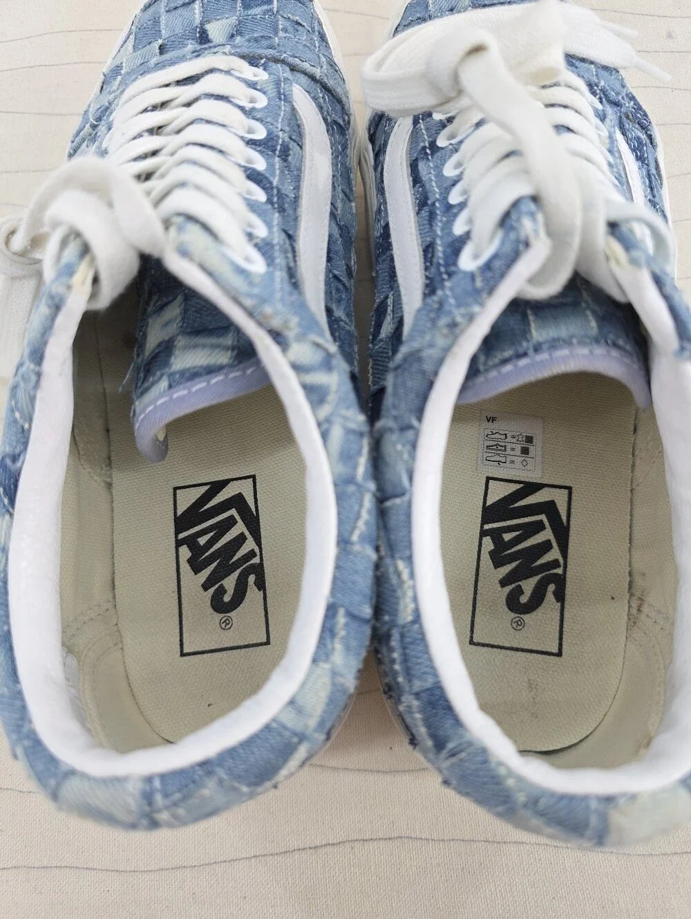 Vans Womens Old Skool Stackform Platform Blue Woven Denim Sneakers Shoes Sz 8.5